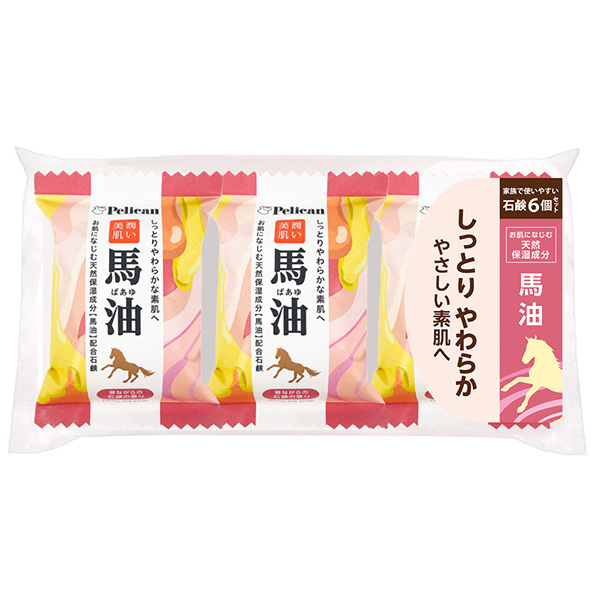 ペリカン石鹸]ファミリー石鹸馬油 80g x6個パック(固形石鹸 しっとり