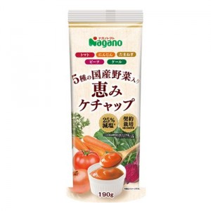 [ナガノトマト]5種の国産野菜入り 恵みケチャップ 190g(25%減塩 契約栽培)x1個