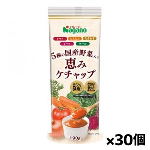 [ナガノトマト]5種の国産野菜入り 恵みケチャップ 190g(25%減塩 契約栽培)x30個