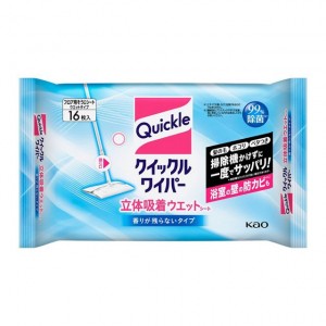 [花王]クイックルワイパー 立体吸着ウェットシート 16枚入 (フロア用 掃除道具 髪の毛 ほこり 除菌 ウェットタイプ)