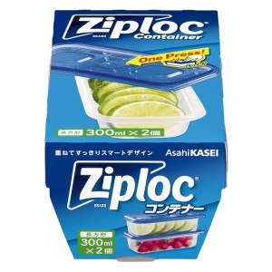 [旭化成]ジップロック コンテナー 長方形 300ml 2個入(保存容器 おかず)