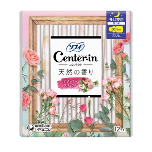 [ユニチャーム]センターイン コンパクト1/2 スイートフローラル 多い夜用 羽つき 30.5cm 12枚入り[医薬部外品](スリム 生理用品 衛生用品 ナプキン)