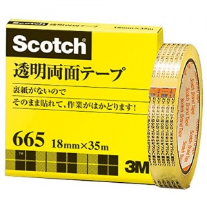 【ゆうパケット配送対象】スコッチ 透明両面テープ 665-3-18 透明 大巻 18mmx35m 665-3-18(ポスト投函 追跡ありメール便)