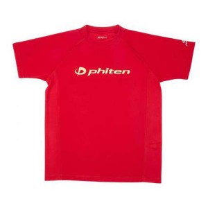 ファイテン PHITEN ユニセックス RAKUシャツSPORTS(SMOOTH DRY)半袖 レッド×金ロゴ Sサイズ 速乾 メッシュ 快適 JG350003