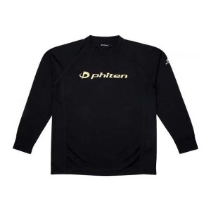 ファイテン PHITEN ユニセックス RAKUシャツSPORTS(SMOOTH DRY) 長袖 ブラック×ロゴ金 Sサイズ Tシャツ 裏メッシュ ラグラン袖 ロングスリーブ JG354003