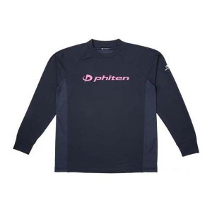 ファイテン PHITEN ユニセックス RAKUシャツSPORTS(SMOOTH DRY) 長袖 ネイビー×ロゴピンク Mサイズ Tシャツ 裏メッシュ ラグラン袖 ロングスリーブ JG355004