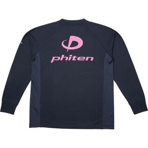 ファイテン PHITEN ユニセックス RAKUシャツSPORTS(SMOOTH DRY) 長袖 ネイビー×ロゴピンク Mサイズ Tシャツ 裏メッシュ ラグラン袖 ロングスリーブ JG355004