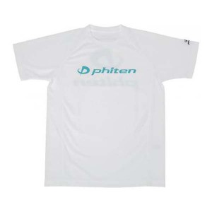 ファイテン PHITEN ユニセックス RAKUシャツSPORTS 半袖 ロゴ入り Tシャツ ホワイト×ロゴブルーグリーン Sサイズ 吸汗 メッシュ JG395003