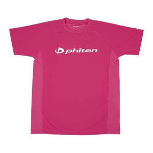 ファイテン PHITEN ユニセックス RAKUシャツSPORTS 半袖 ロゴ入り Tシャツ ピンク×ロゴ白 Sサイズ 吸汗 速乾 メッシュ JG358003