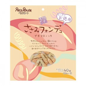 ペッツルート 素材メモ ささみフォンデュ プチスティック お徳用 40本(ペット用品 犬用 小型犬 シニア犬 牛皮クラッシュガム おやつ 歯みがき デンタルケア)